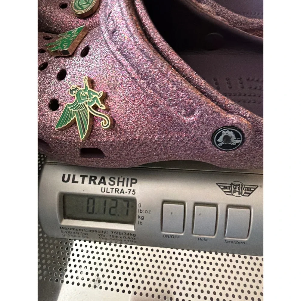 Crocs Classic Clog Kids Size J6 Purple Glitter Wicked Musical Charms Jibbitz
